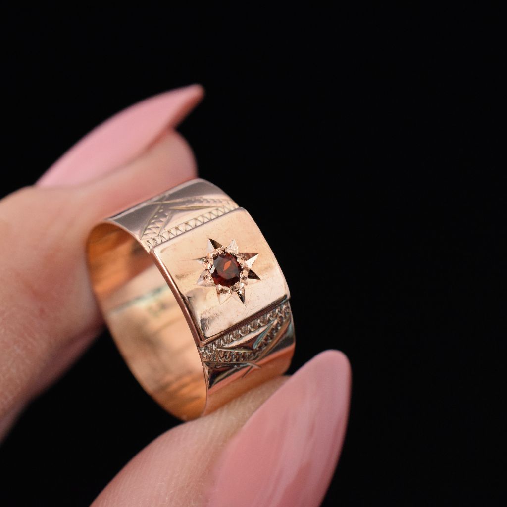 Antique Australian 9ct Rose Gold And Garnet Cigar Band Circa 1910 By Robert Rollason