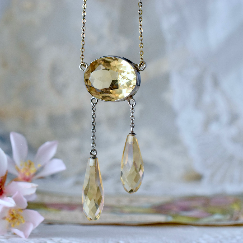 Antique Edwardian Sterling Silver Citrine Negligee Pendant Necklace