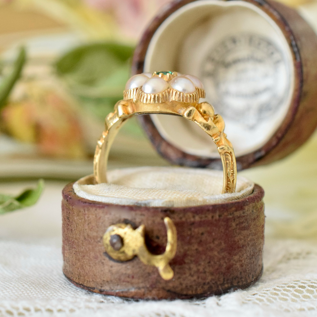 Antique Late Georgian/Early Victorian 18ct Yellow Gold Pearl And Emerald Ring Circa 1840