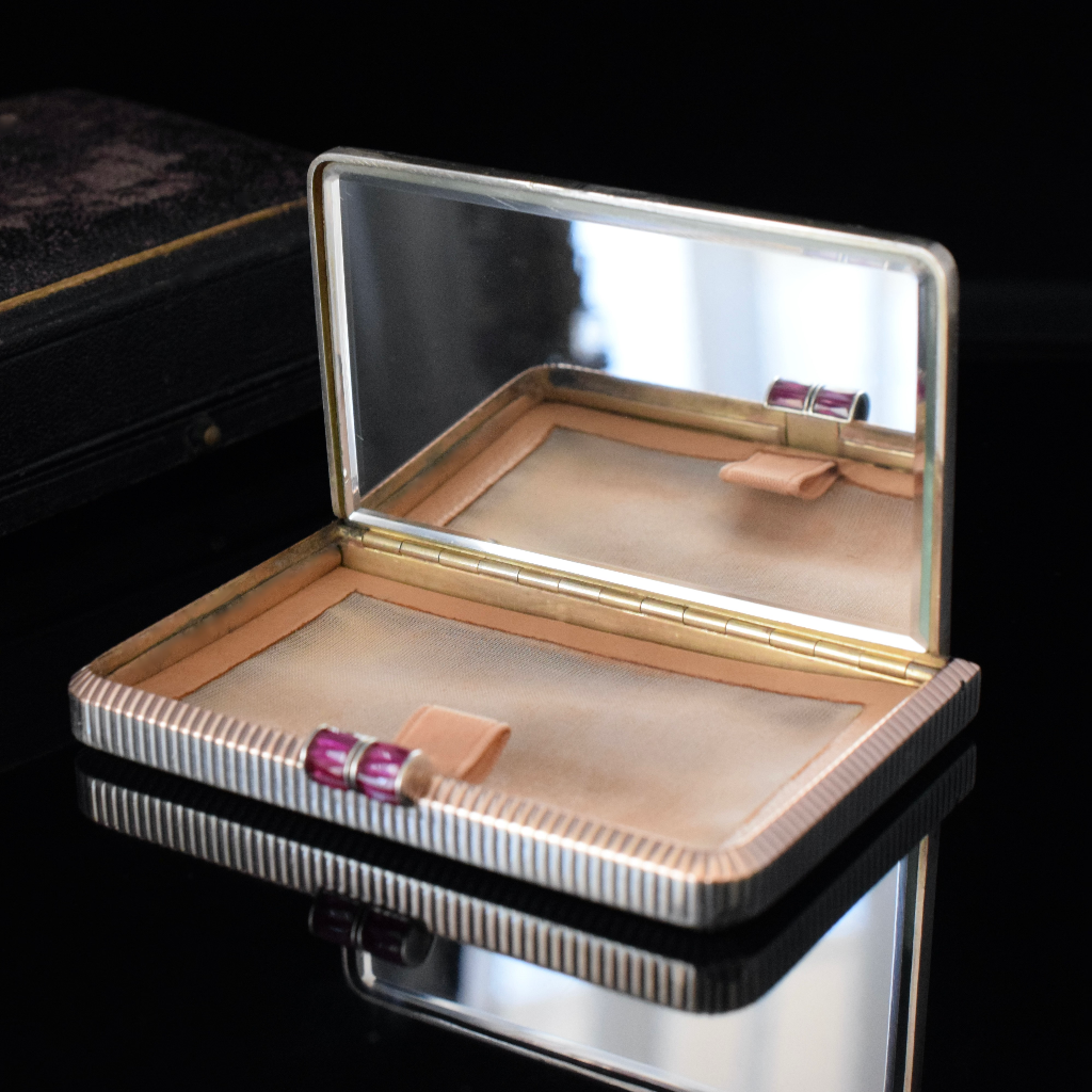 Art Deco Sterling Silver 9ct Gold And Ruby ‘Asprey & Co.’ Compact - London 1936