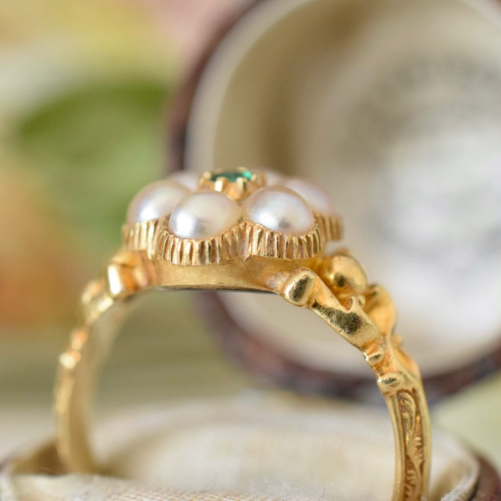 Antique Late Georgian/Early Victorian 18ct Yellow Gold Pearl And Emerald Ring Circa 1840