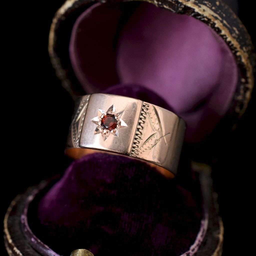 Antique Australian 9ct Rose Gold And Garnet Cigar Band Circa 1910 By Robert Rollason