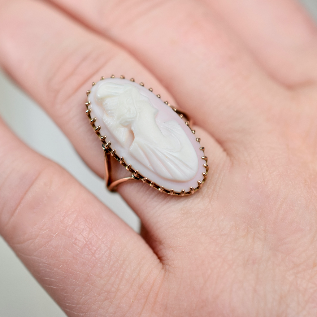 Antique Australian 9ct Rose Gold Conch Shell Cameo Ring Circa 1905