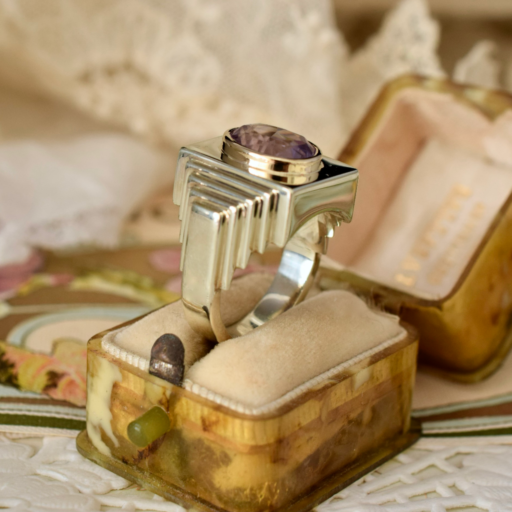 Art Deco Style 9ct Yellow Gold And Amethyst Ring