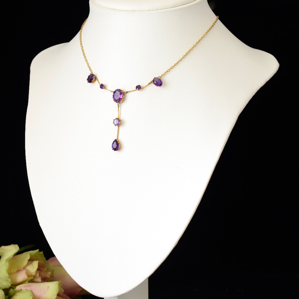 Antique Australian 9ct Rose Gold Amethyst Lavaliere Circa 1910 By Willis and Sons