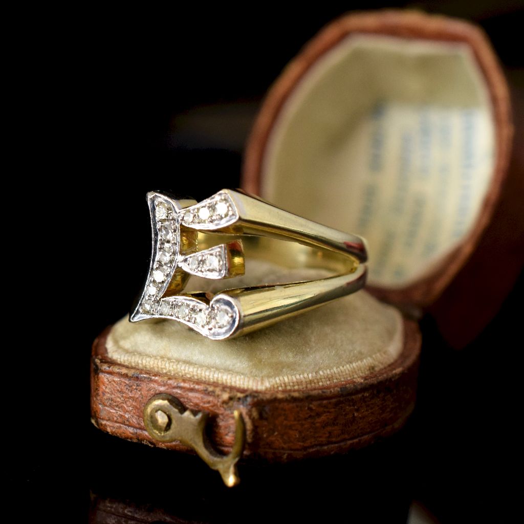 Vintage 14ct Yellow Gold Diamond Initial ‘E’ Ring