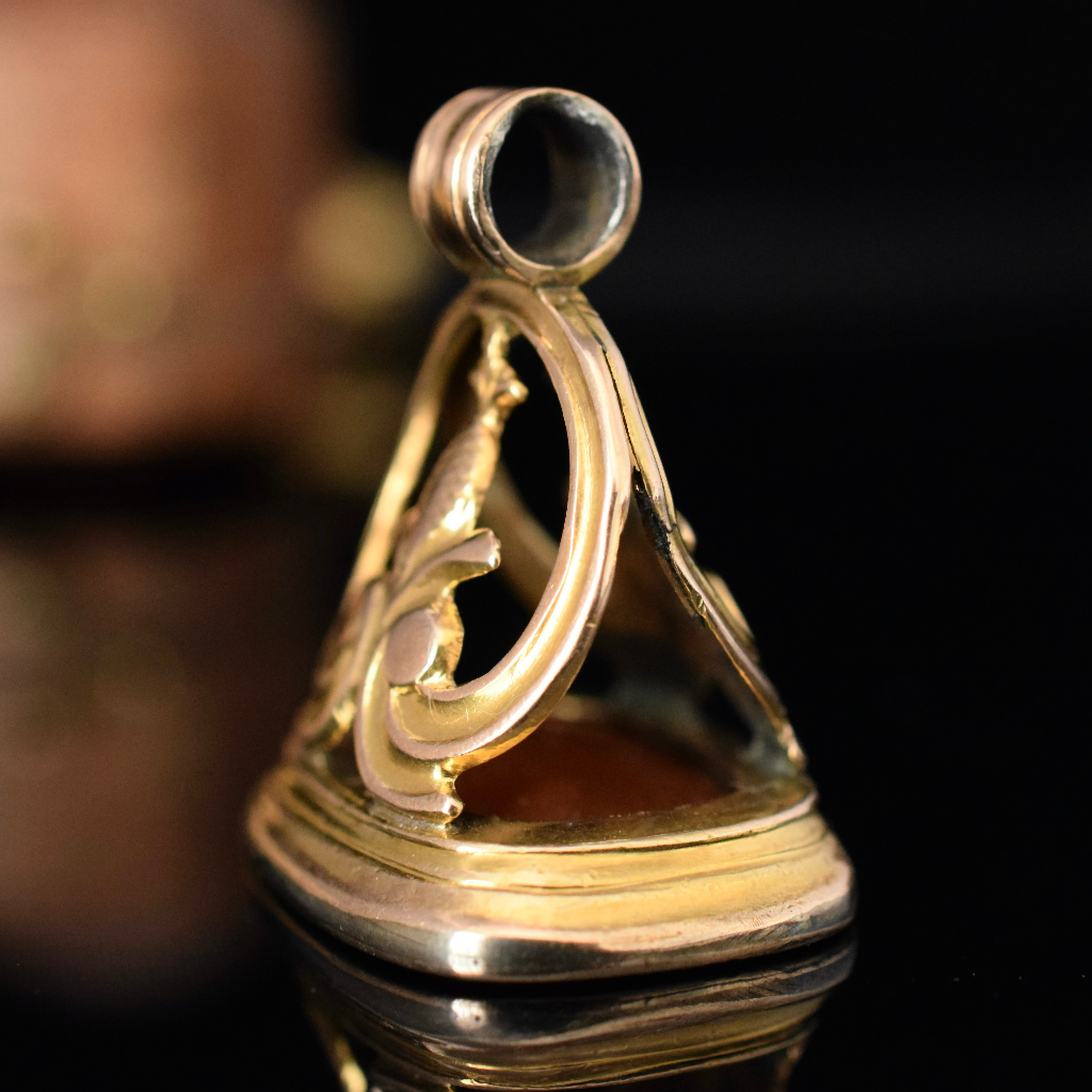 Antique Victorian Rose ‘Gold Cased’ And Carnelian Fob Seal Pendant Circa 1880’s