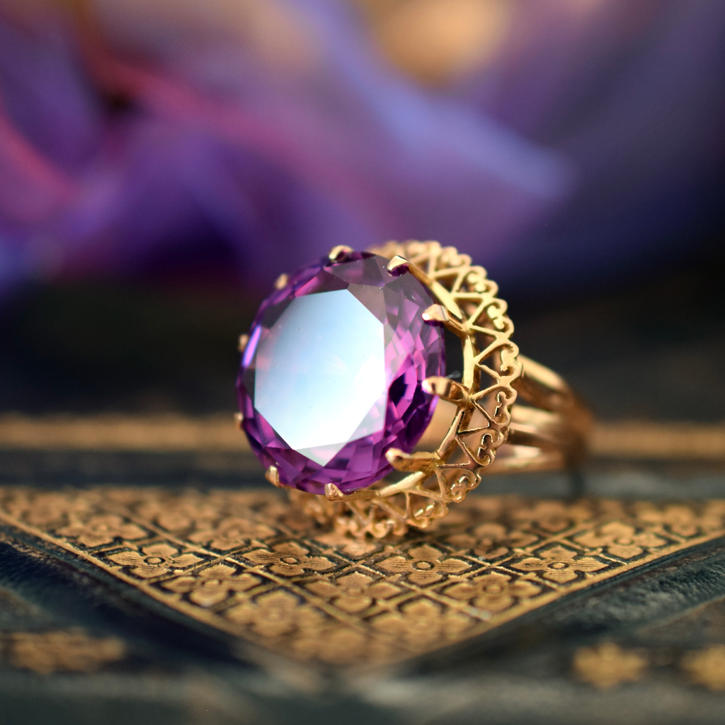 Vintage 18ct Rose Gold And Man Made Purple Sapphire Cocktail Ring Circa 1960’s