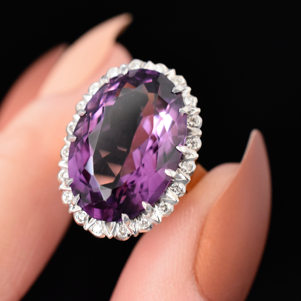 Modern 18ct Yellow Gold, Palladium Amethyst And Diamond Ring Independent Valuation Included In Purchase For $5750.00 AUD