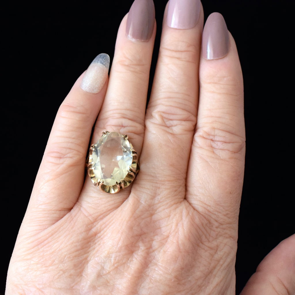 Vintage 9ct Pale Rose Gold And Lemon Quartz Ring - Birmingham 1975
