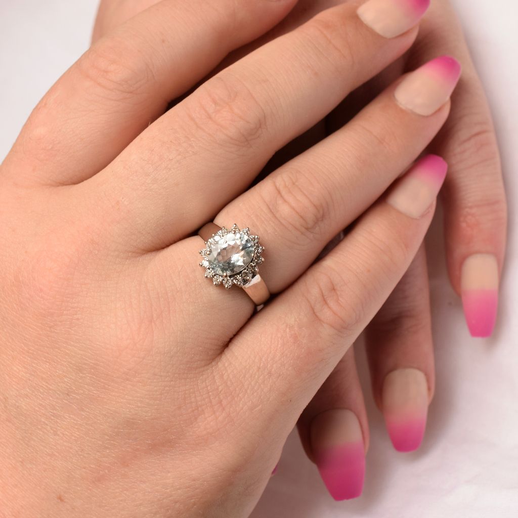 Modern 18ct White Gold Aquamarine And Diamond Ring