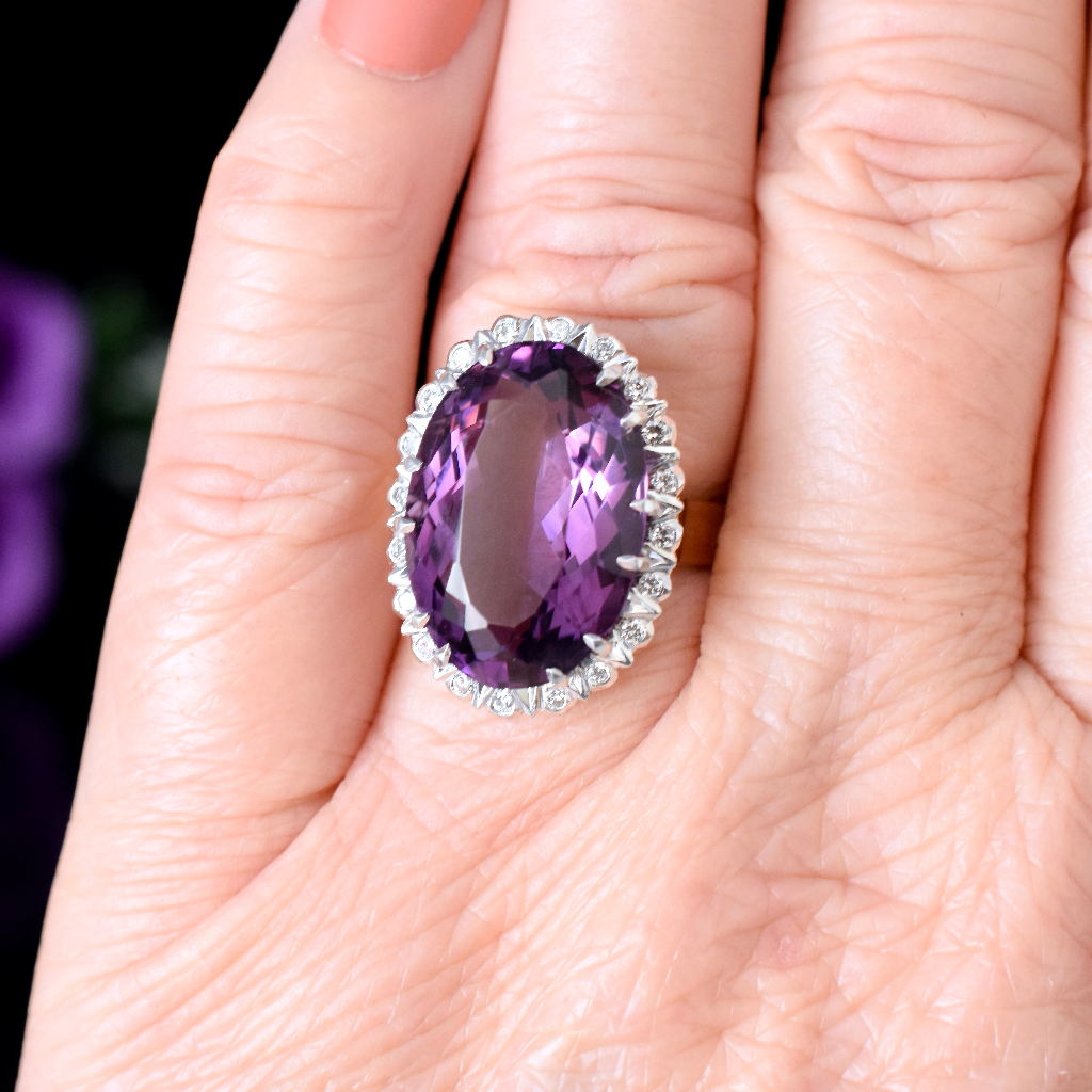 Modern 18ct Yellow Gold, Palladium Amethyst And Diamond Ring Independent Valuation Included In Purchase For $5750.00 AUD