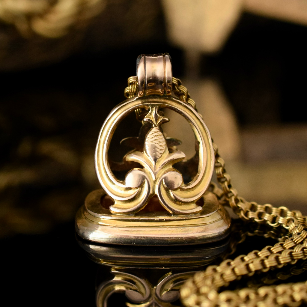 Antique Victorian Rose ‘Gold Cased’ And Carnelian Fob Seal Pendant Circa 1880’s