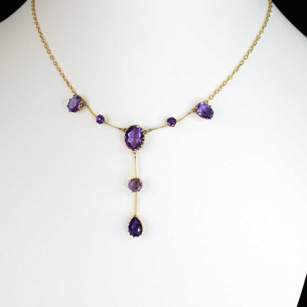 Antique Australian 9ct Rose Gold Amethyst Lavaliere Circa 1910 By Willis and Sons