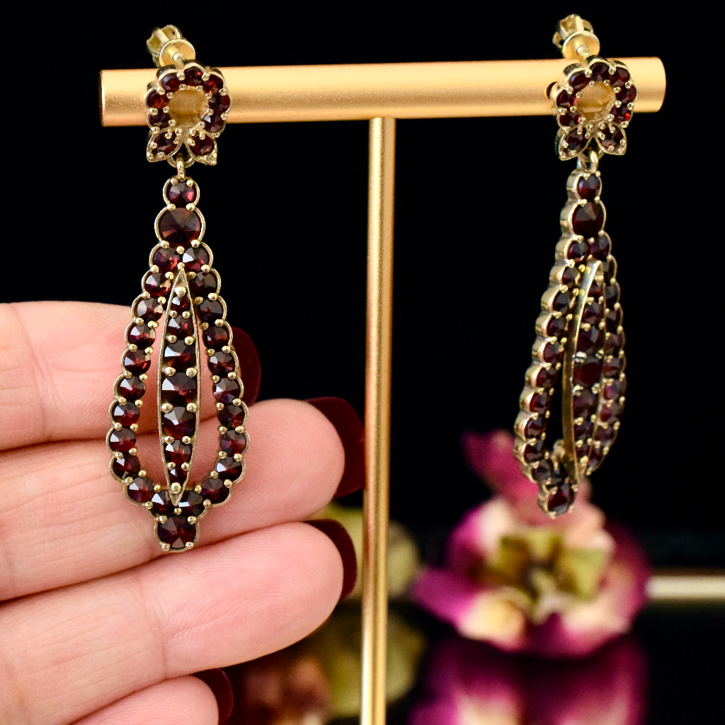 Vintage Bohemian Garnet Earrings Czech European 900 Silver Gilt Circa 1957