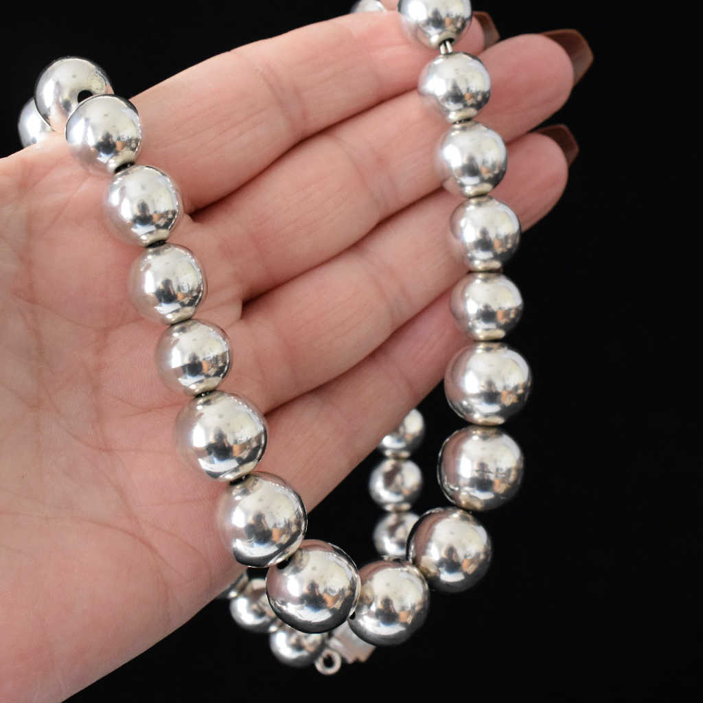 Vintage ‘Taxco’ Mexico Graduated Ball Necklace Circa 1980’s