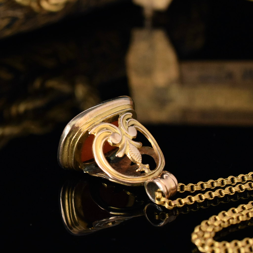 Antique Victorian Rose ‘Gold Cased’ And Carnelian Fob Seal Pendant Circa 1880’s