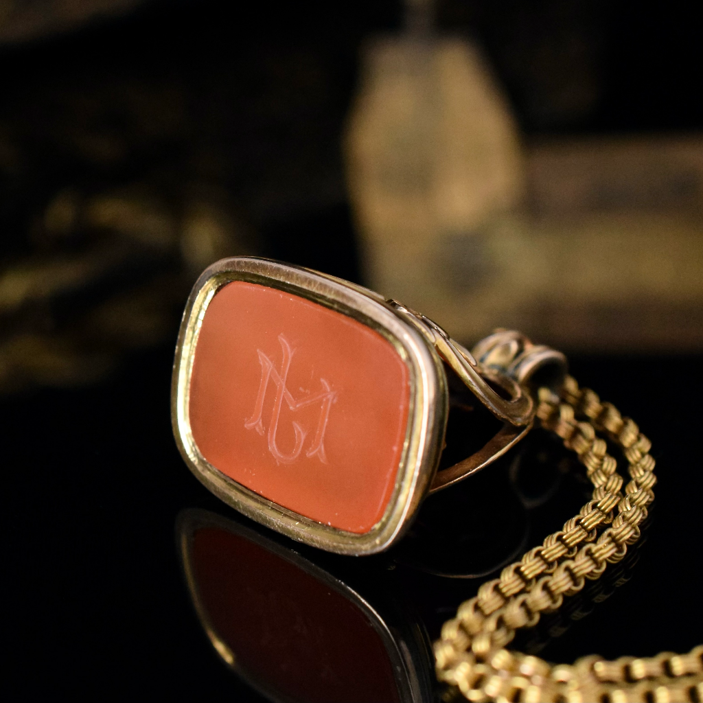 Antique Victorian Rose ‘Gold Cased’ And Carnelian Fob Seal Pendant Circa 1880’s