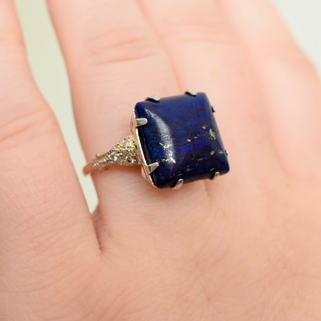 Superb Art Deco 18ct Rose Gold, Platinum, Lapis Lazuli And Diamond Ring Independent Insurance Valuation Included With Purchase $4000.00 AUD