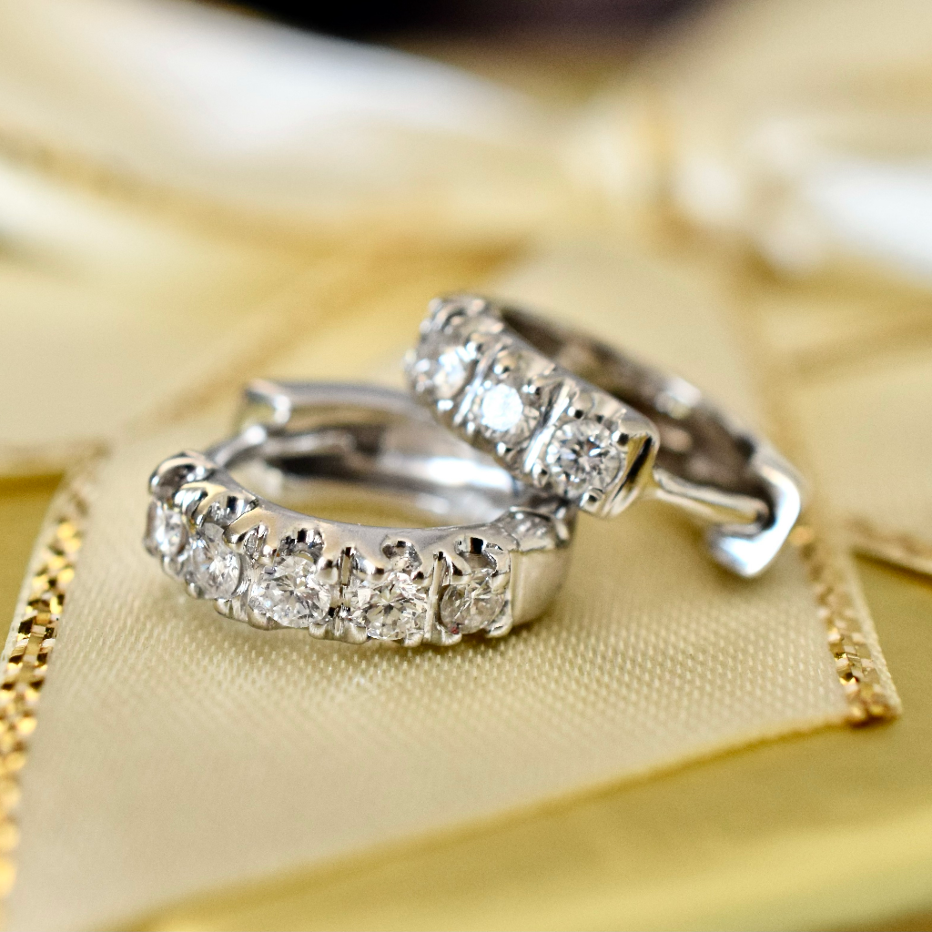 Modern 18ct White Gold ‘Huggie’ Diamond Earrings Independent Insurance Valuation Included For $3,500 AUD
