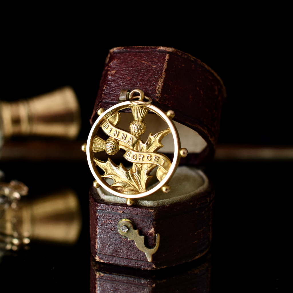 Antique Australian 9ct Rose Gold ‘Dinna Forget’ Pendant by Willis and Sons Circa 1910