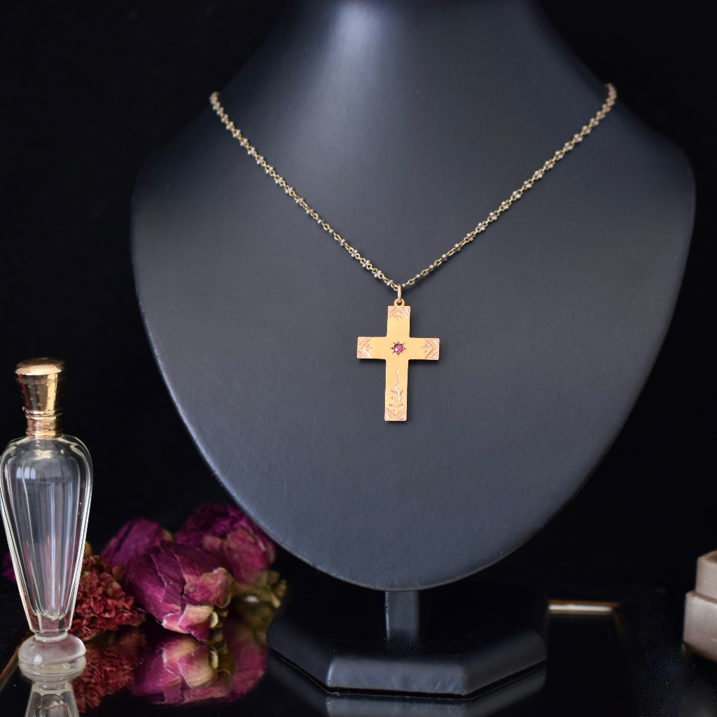 Antique Australian 9ct Gold And Garnet Crucifix By (Robert) Rollason And Co. Ltd Circa 1910