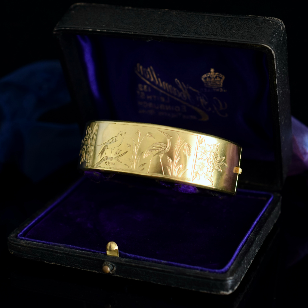 Antique Victorian Aesthetic Era Silver Gilt Cuff Bangle Circa 1880