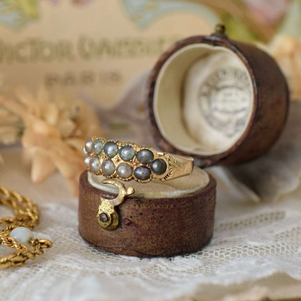Antique Early Victorian 18ct Yellow Gold Half Hoop Seed Pearl Ring Circa 1850
