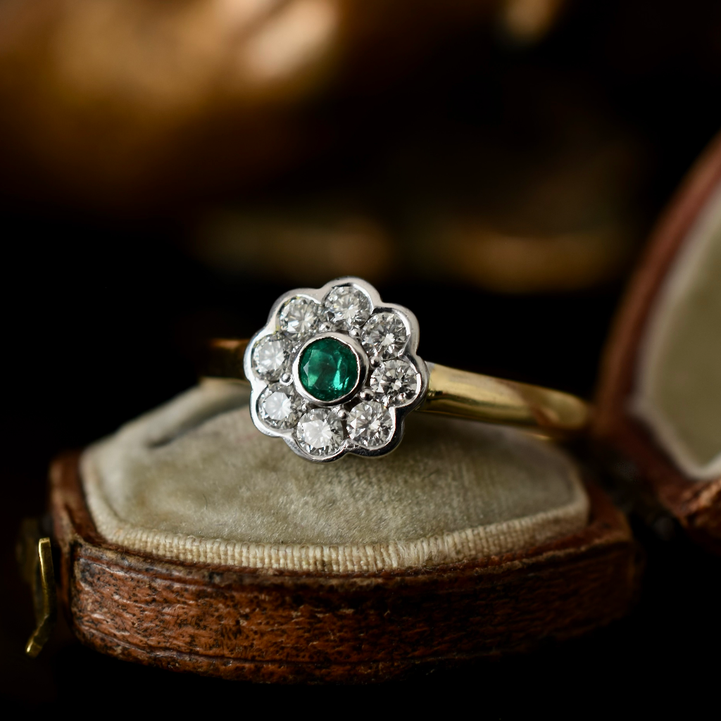Modern 18ct Yellow Gold Emerald And Diamond Ring