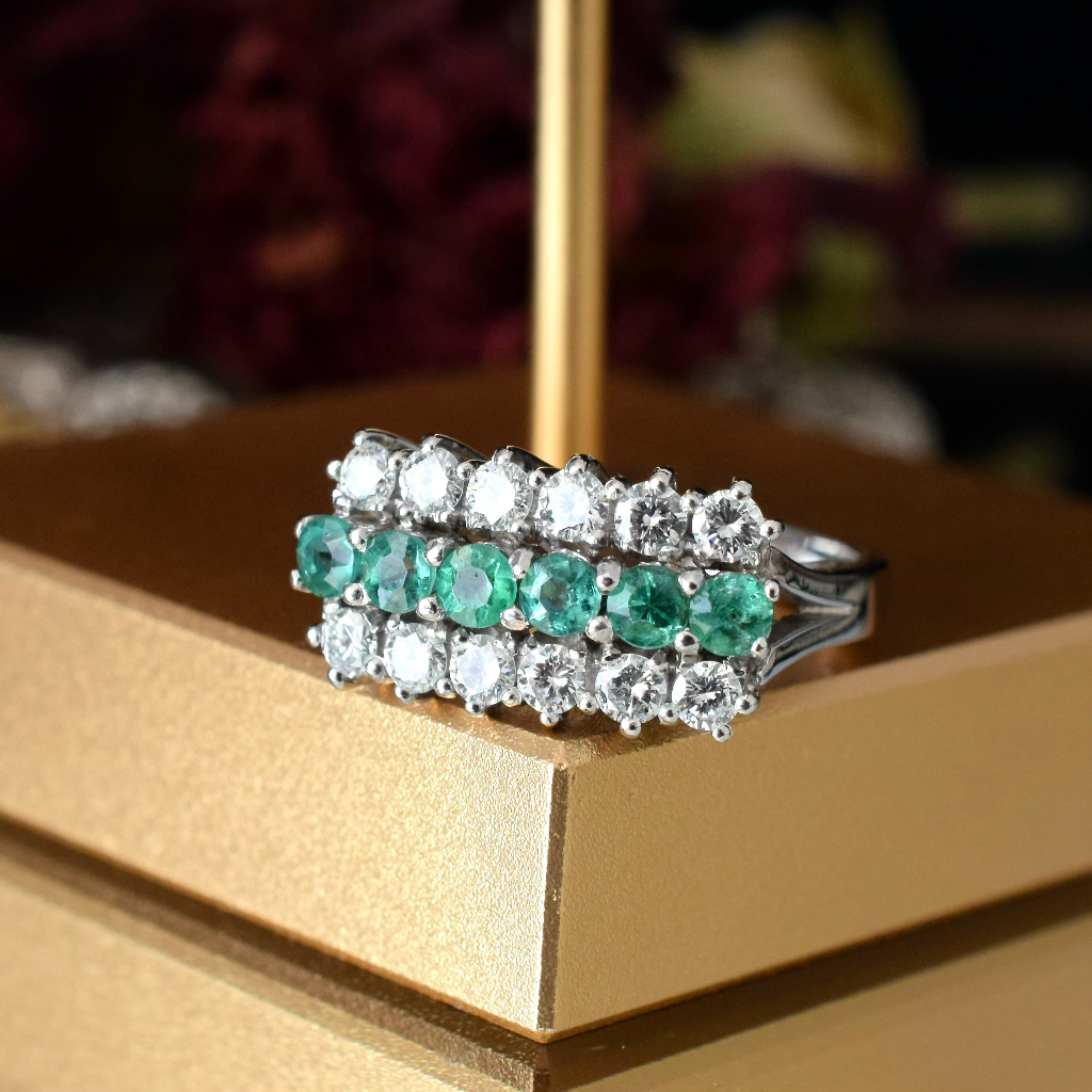 Modern 18ct White Gold Emerald And Diamond Ring Independent Valuation Included In Purchase For $4,500 AUD