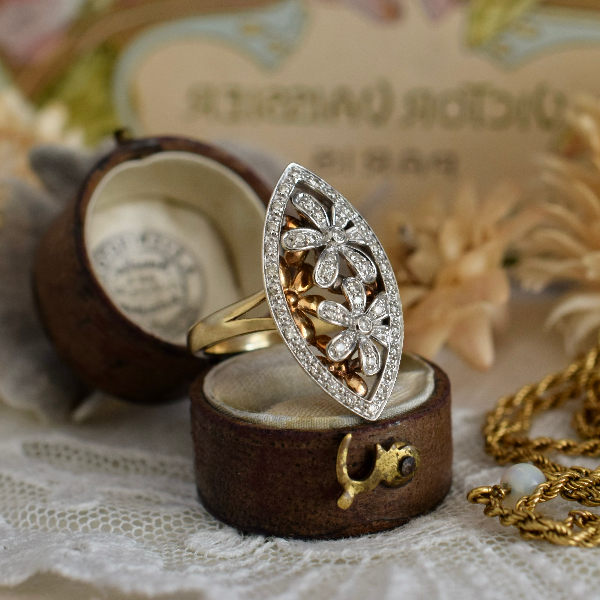 Modern 9ct Yellow Gold Marquise Diamond ‘Flower’ Ring