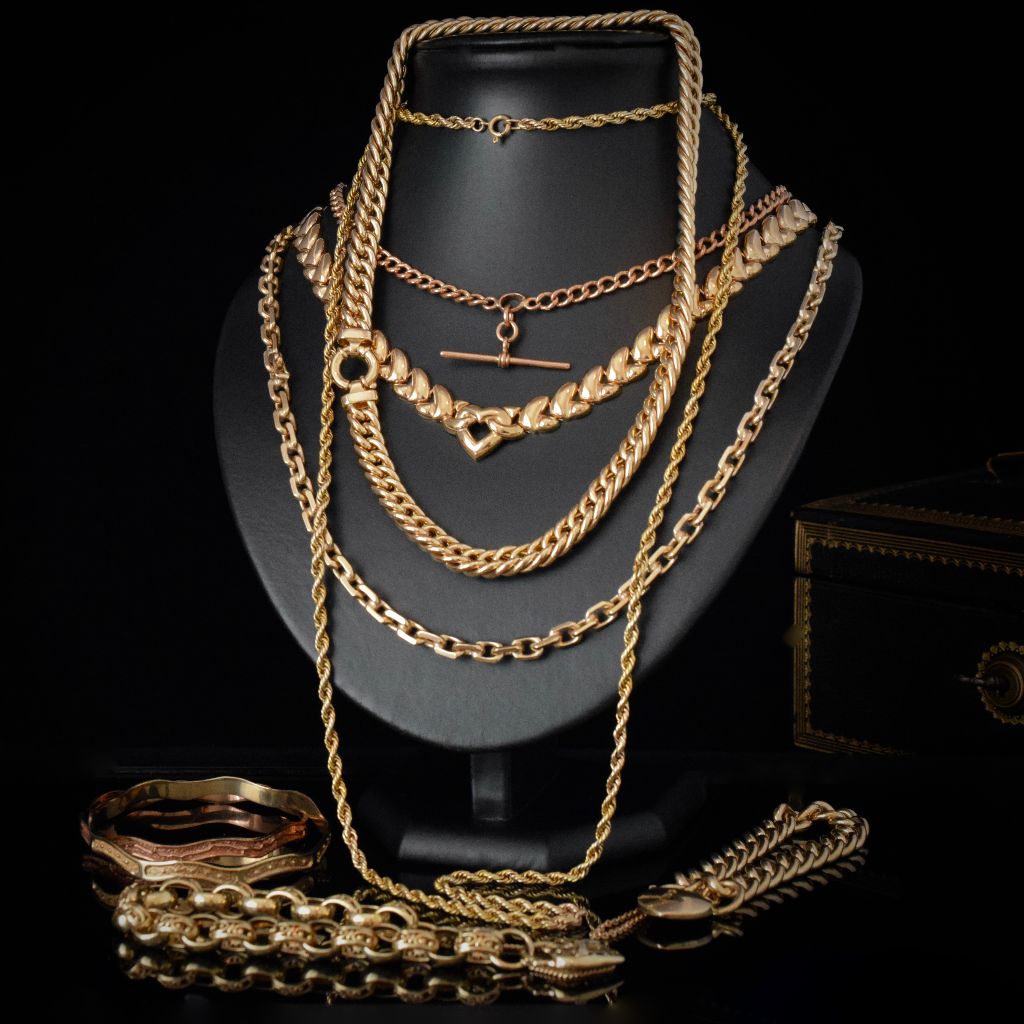 Victorian Rolled Gold Fancy Faceted Link Long Chain 140cm
