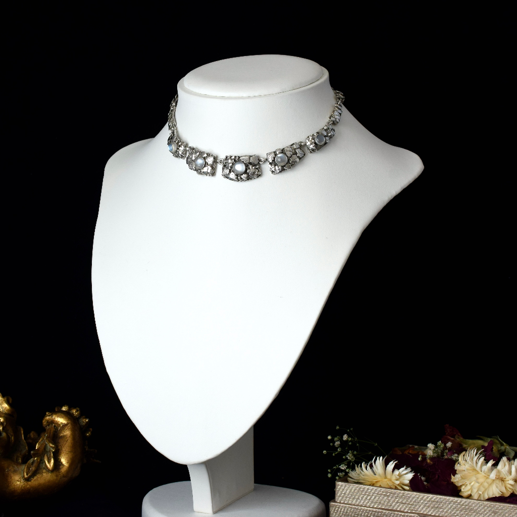Vintage **Arts And Crafts Sterling Silver And Moonstone Necklace - Possibly By Dorothy Wager