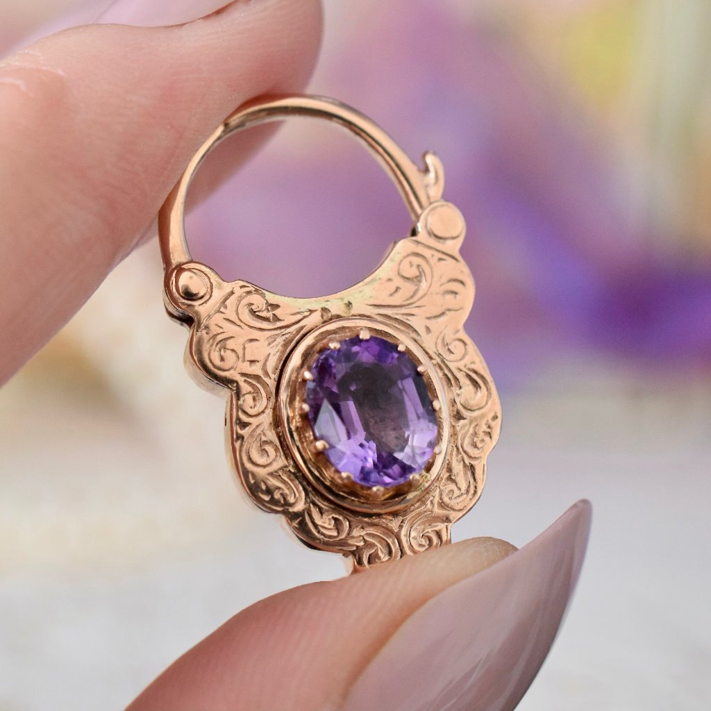 Modern 9ct Rose Gold And Amethyst Padlock Clasp