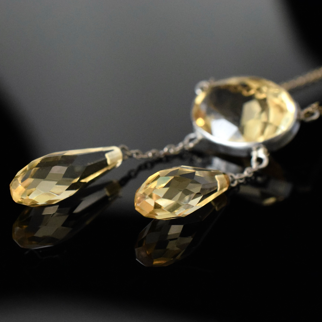 Antique Edwardian Sterling Silver Citrine Negligee Pendant Necklace