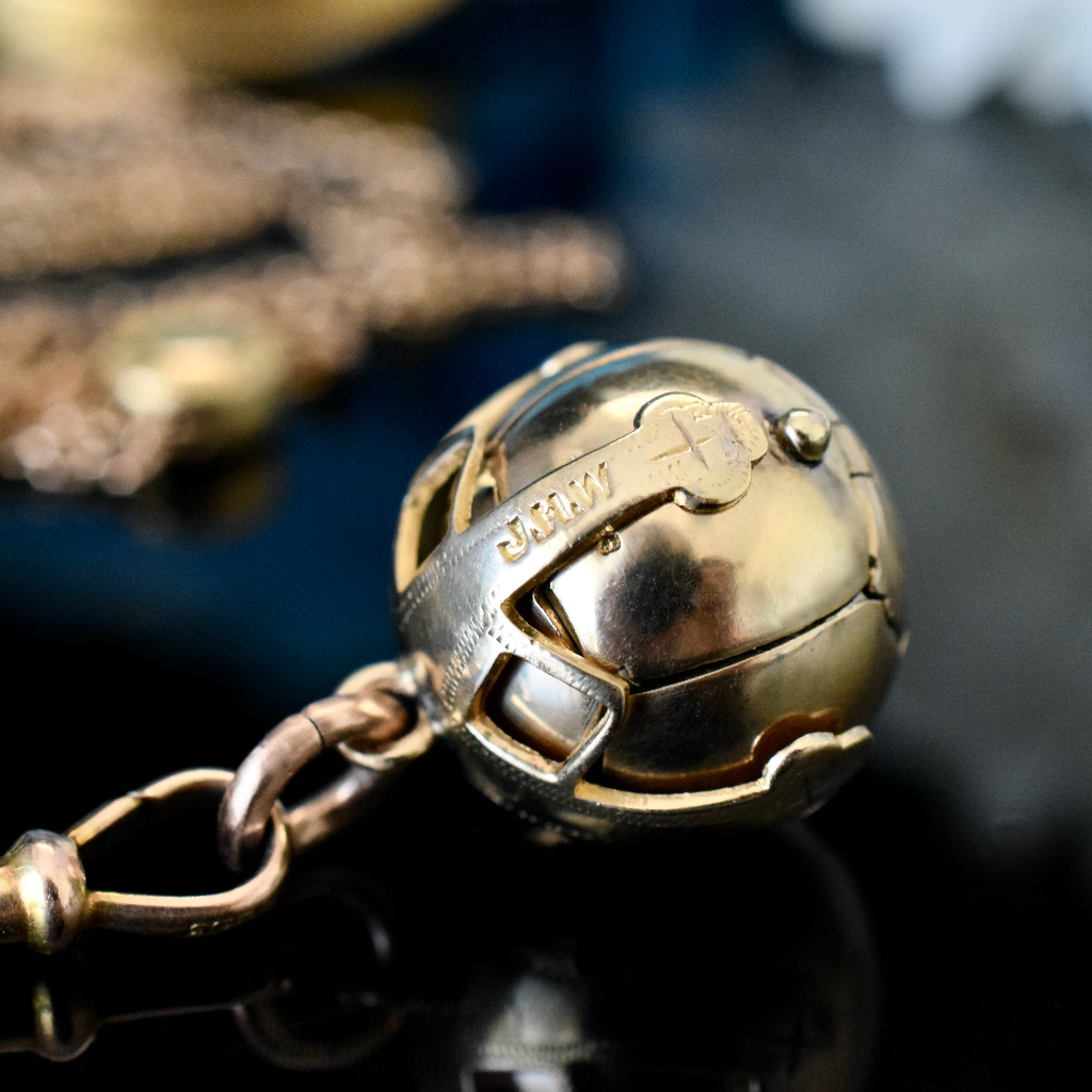 Antique British Masonic Orb Pendant 9ct Yellow Gold and Silver 12.9 Grams