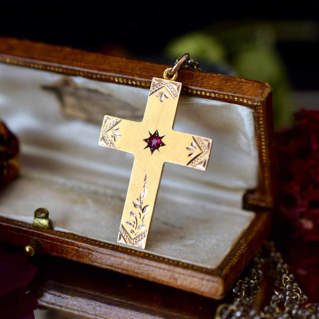 Antique Australian 9ct Gold And Garnet Crucifix By (Robert) Rollason And Co. Ltd Circa 1910