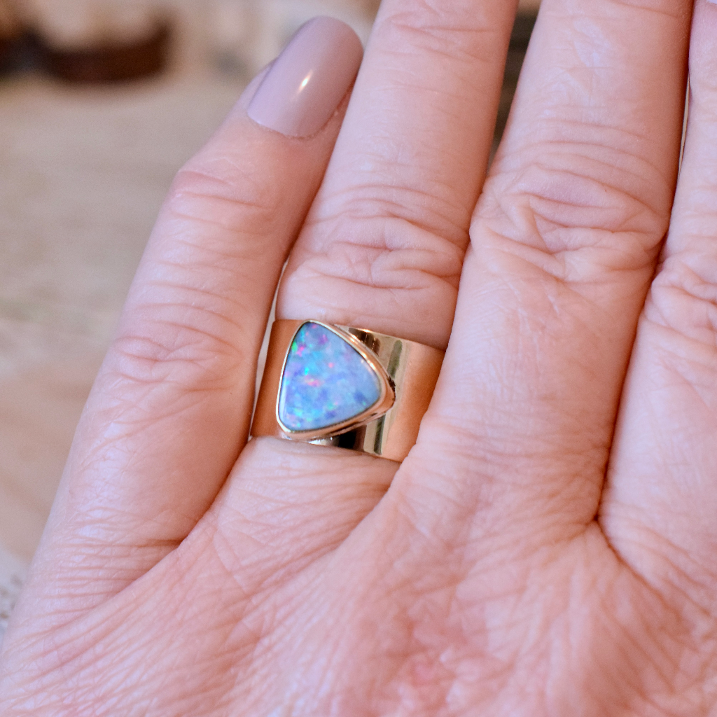 Vintage 9ct Rose Gold Opal Doublet Cigar Band Ring