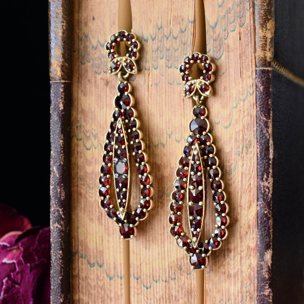 Vintage Bohemian Garnet Earrings Czech European 900 Silver Gilt Circa 1957
