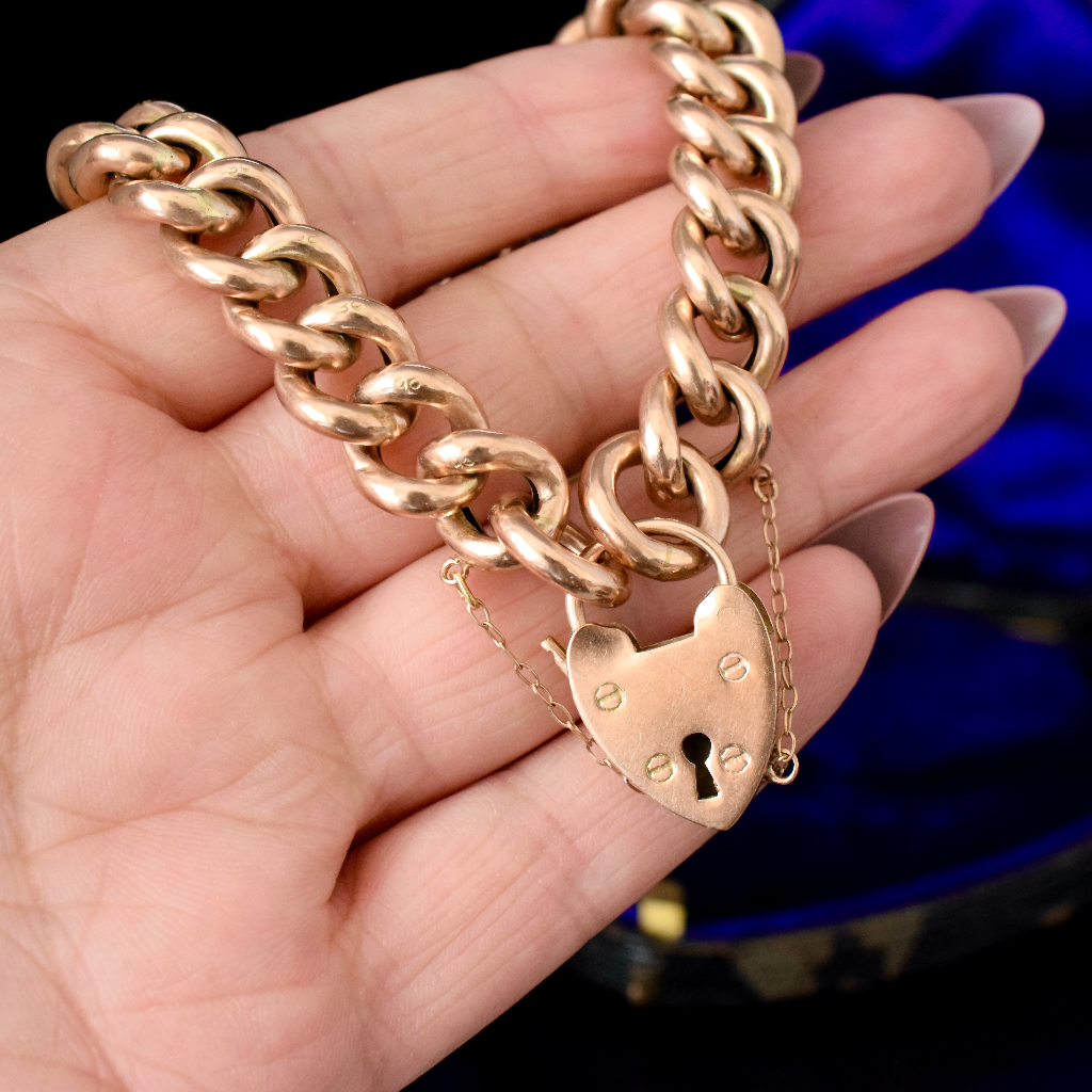 Antique 9ct Rose Gold Curblink Padlock Bracelet Circa 1915