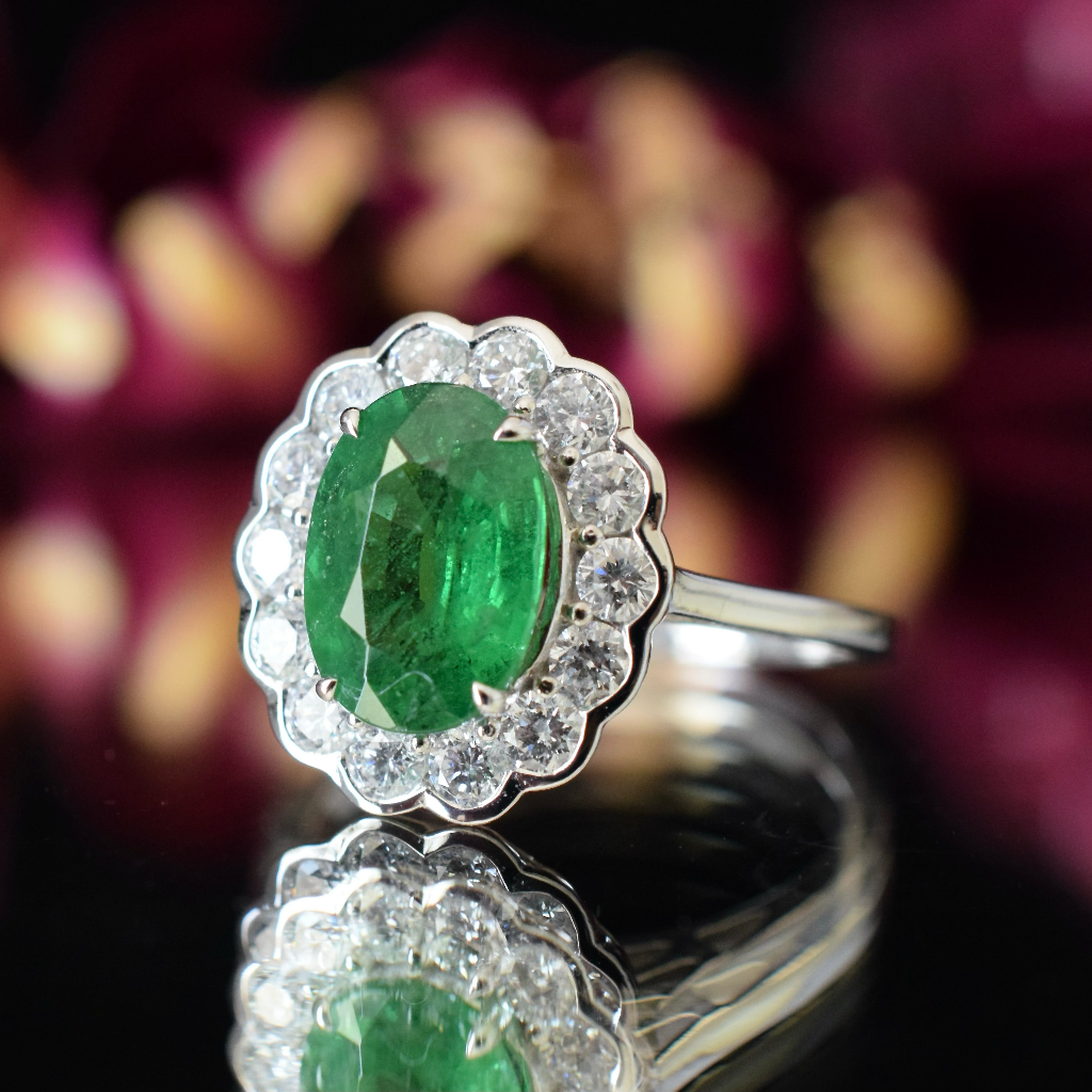 Modern 18ct White Gold Tsavorite Garnet And Diamond Ring Independent Insurance Valuation Included For $9,000 AUD