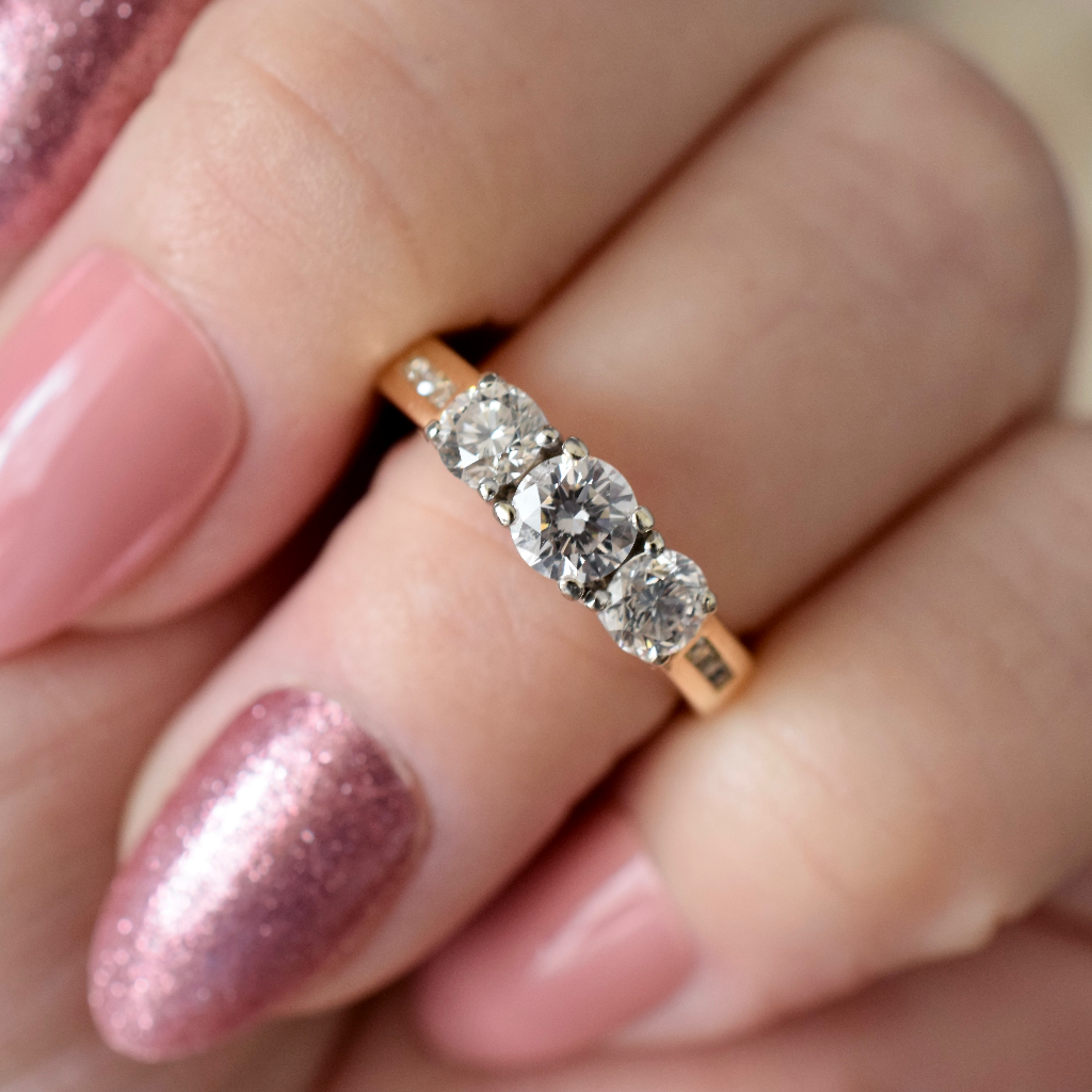 Modern 18ct Yellow Gold Diamond Trilogy Ring 0.96ct (Independent Valuation Included In Purchase For - $5,375)