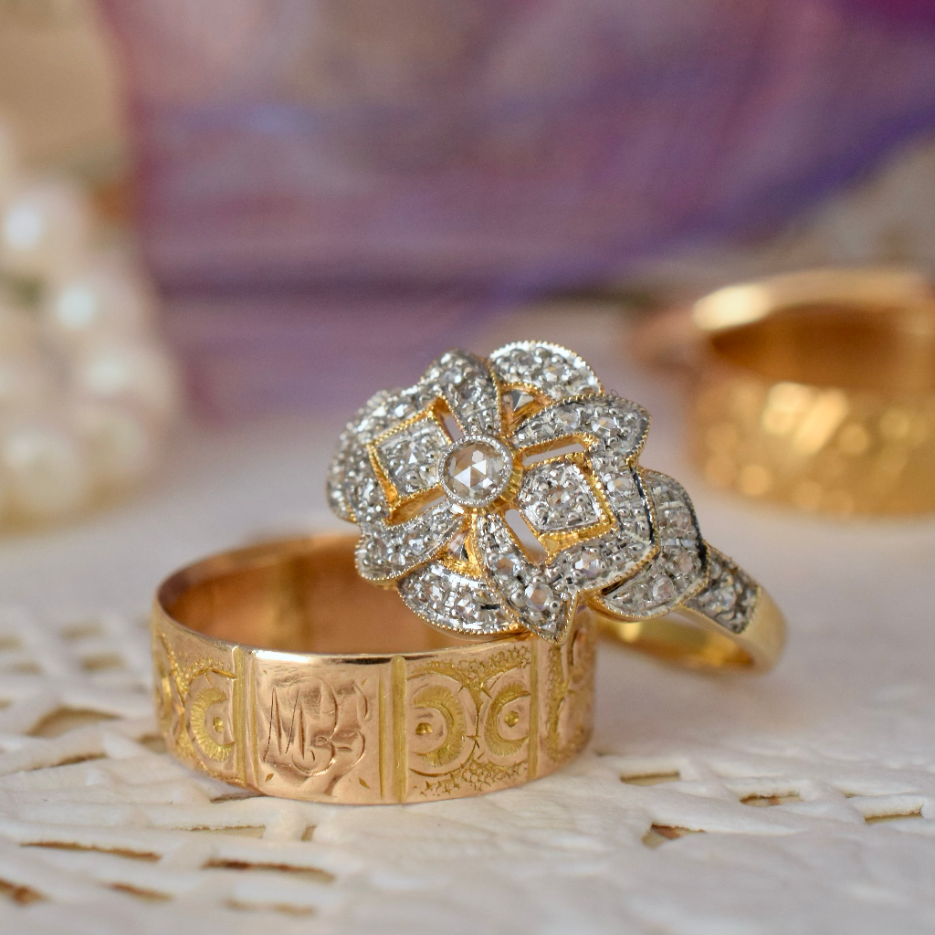 Modern 18ct Yellow Gold And Rose Cut Diamond Ring Independent Valuation Dated 2007 Included For $1,875 AUD