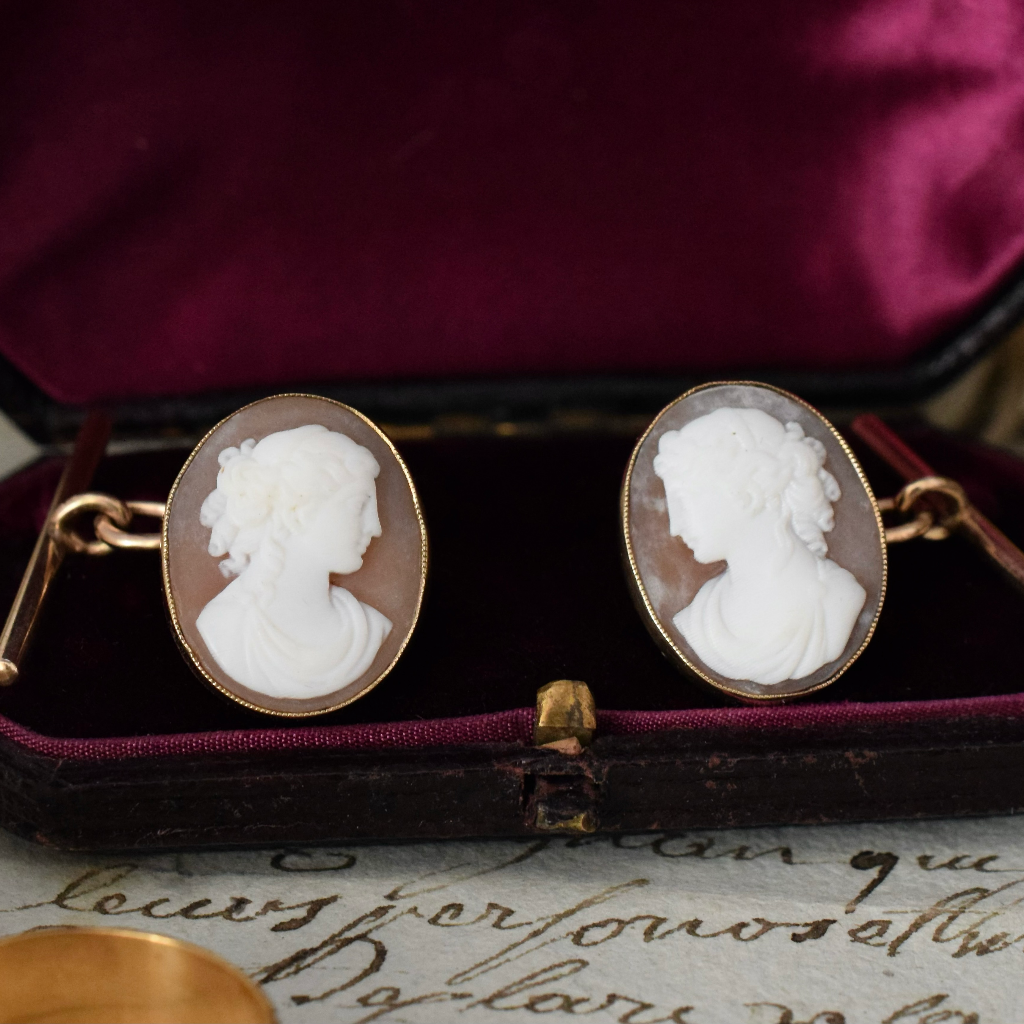 Antique 9ct Yellow Gold Cameo Cufflinks