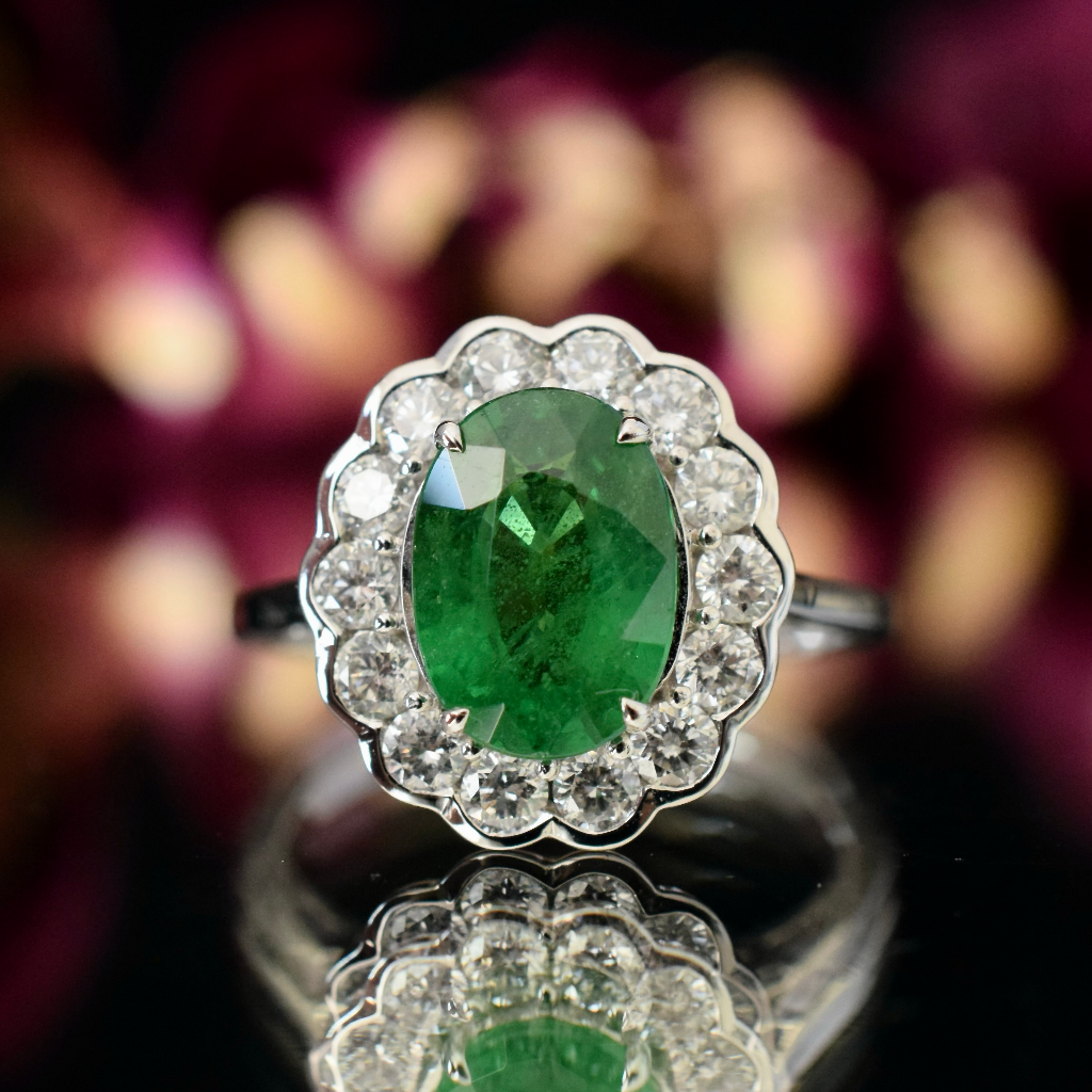 Modern 18ct White Gold Tsavorite Garnet And Diamond Ring Independent Insurance Valuation Included For $9,000 AUD