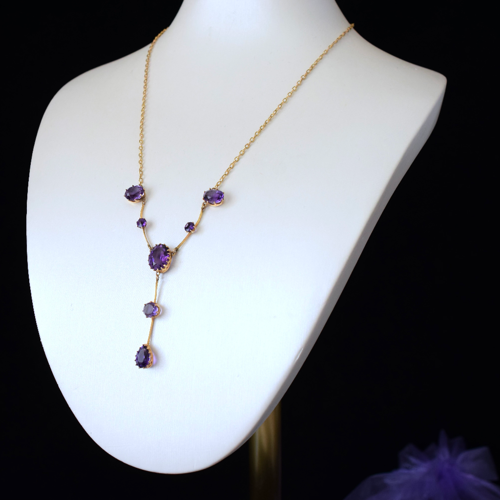 Antique Australian 9ct Rose Gold Amethyst Lavaliere Circa 1910 By Willis and Sons