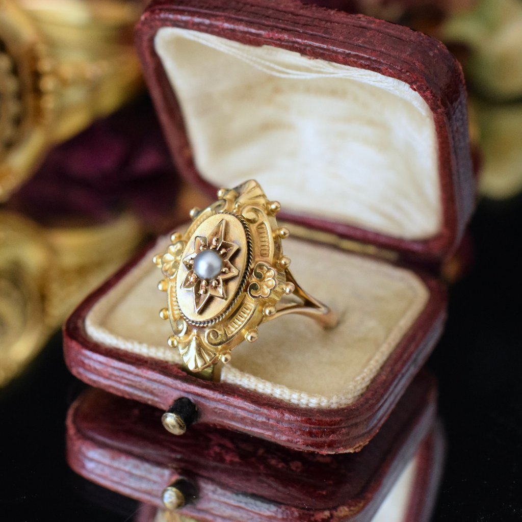 Antique Victorian 15ct Gold Etruscan Revival Starburst Ring Circa 1880