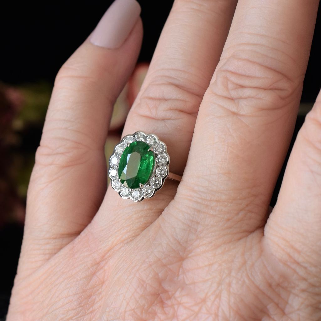 Modern 18ct White Gold Tsavorite Garnet And Diamond Ring Independent Insurance Valuation Included For $9,000 AUD