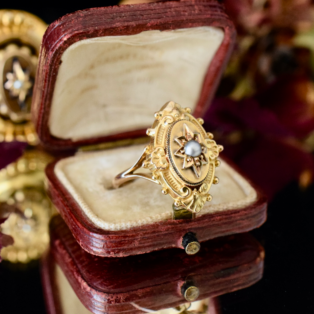 Antique Victorian 15ct Gold Etruscan Revival Starburst Ring Circa 1880