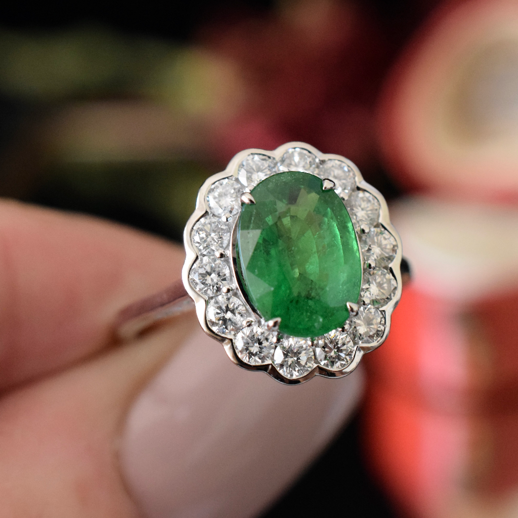 Modern 18ct White Gold Tsavorite Garnet And Diamond Ring Independent Insurance Valuation Included For $9,000 AUD